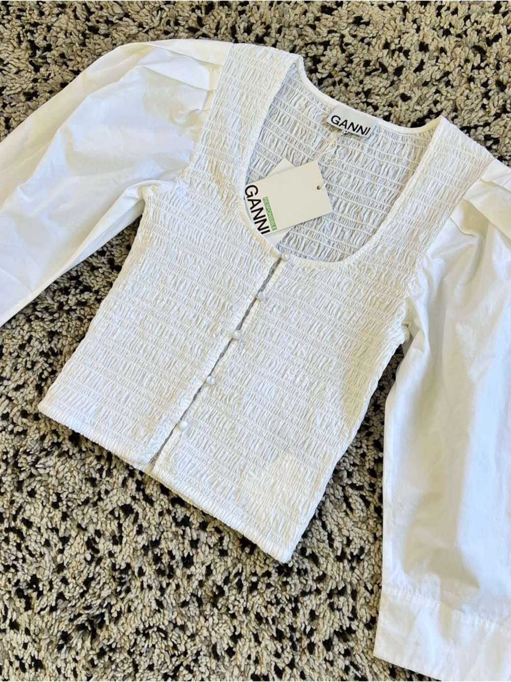 GANNI Organic Cotton Poplin Blouse F8856 Women’s Size 34 XS - Picture 4 of 13